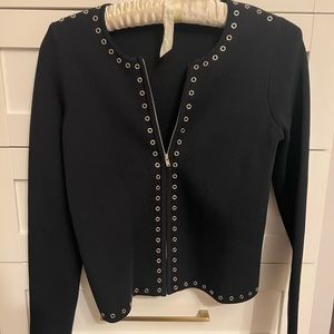 Sandro Zip Studded Cardigan Knit Jacket size 1=S light wear, good condition.
